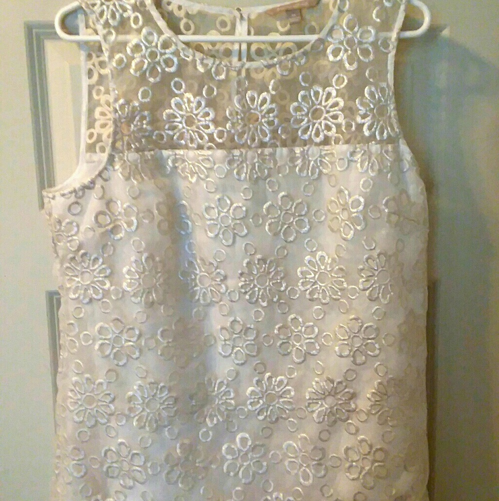 Embroidered Cream Sleeveless Dress Top